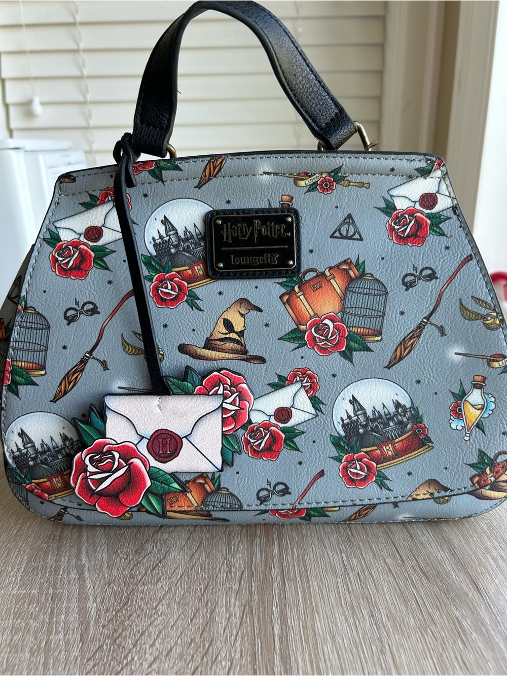 Warner Bros. Harry Potter Gray Floral Wizardry Satchel with Red Rose Accents